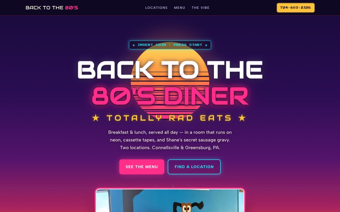 Back to the 80's Diner — website hero preview