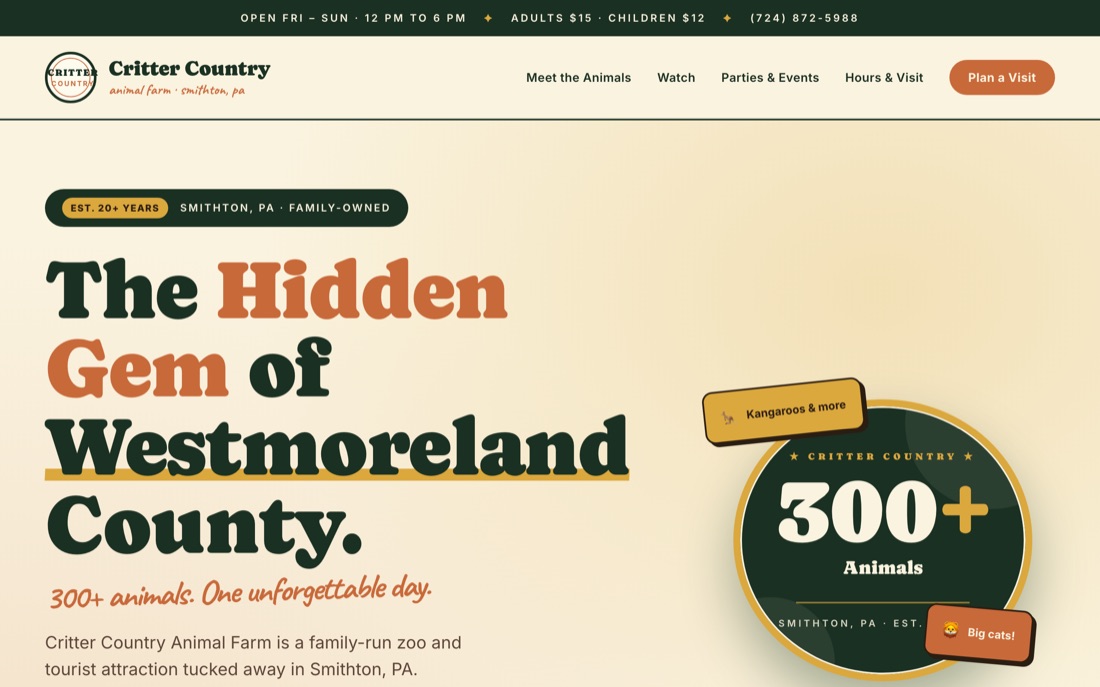 Critter Country — website hero preview