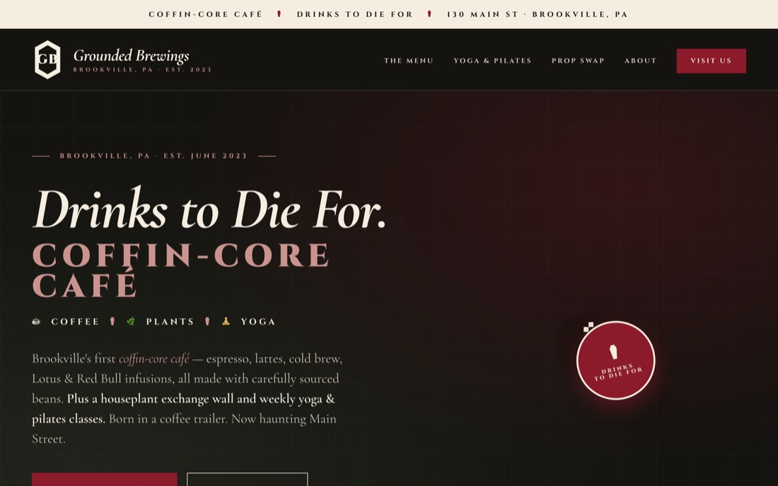 Grounded Brewings ⚰ — website hero preview