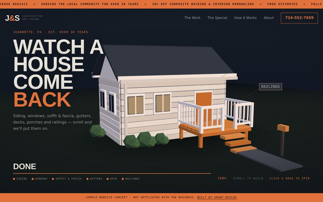 J&S Construction and Siding — website hero preview