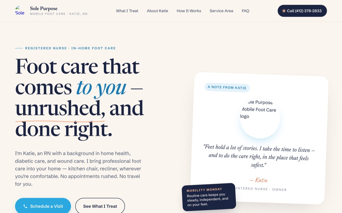 Sole Purpose — website hero preview