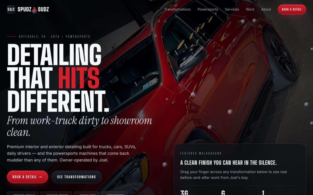 Spudz & Sudz — website hero preview