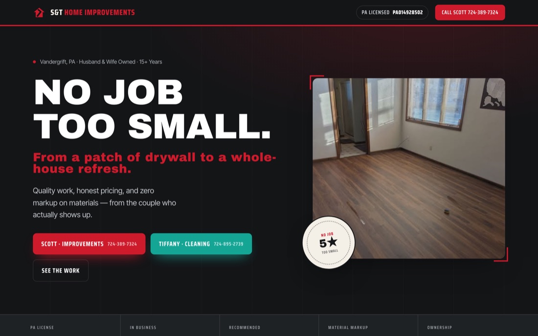 S&T Home Improvements — website hero preview