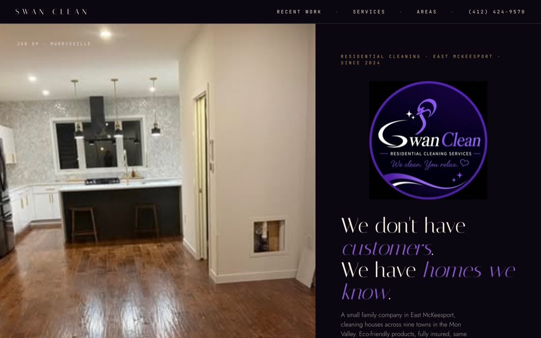 Swan Clean — website hero preview