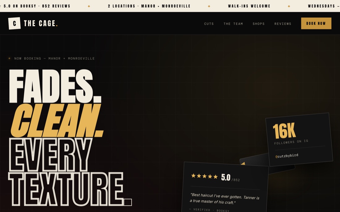 THE CAGE. — website hero preview