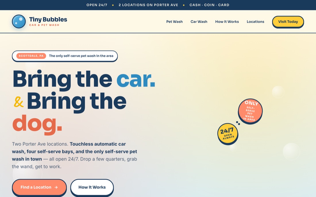 Tiny Bubbles — website hero preview