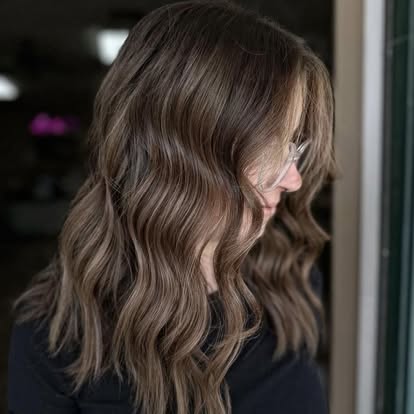 Warm brunette balayage with melted, dimensional ends