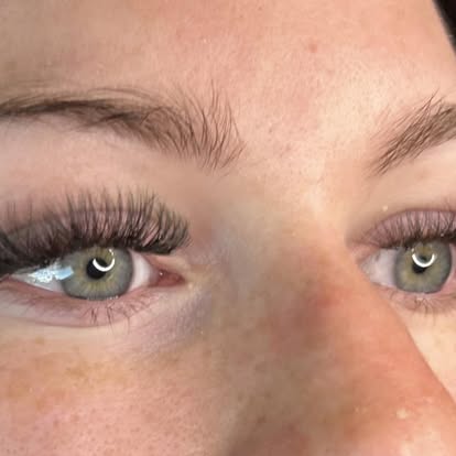 Close-up of full, fluttery lash extensions
